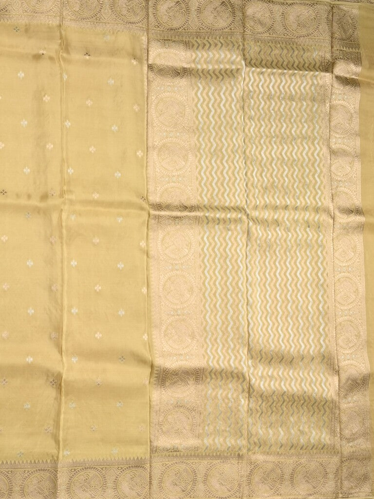 Tabby silk fancy saree beige color allover zari motifs & zari border with rich pallu and plain blouse