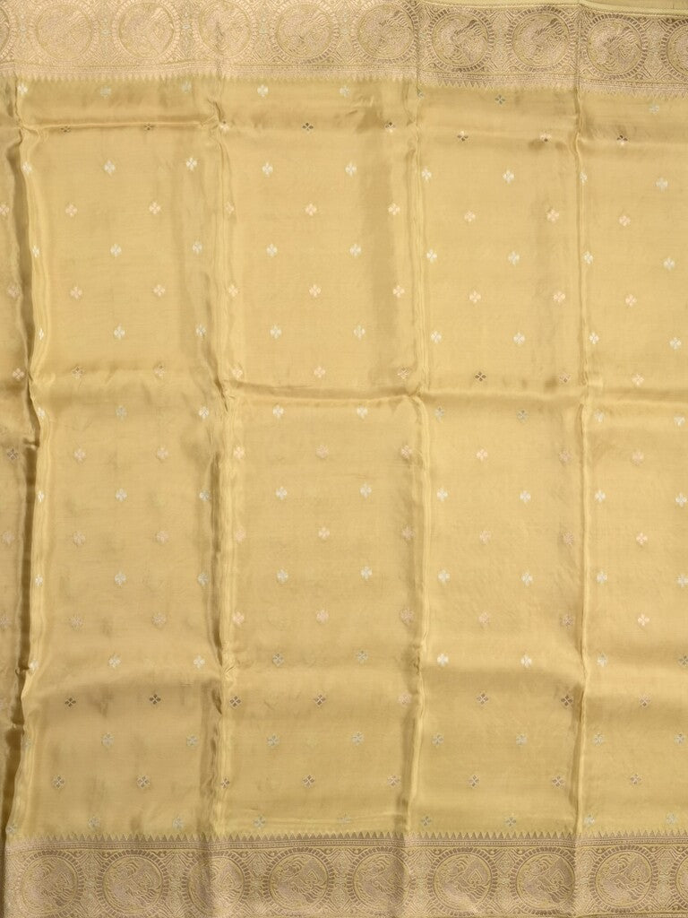 Tabby silk fancy saree beige color allover zari motifs & zari border with rich pallu and plain blouse