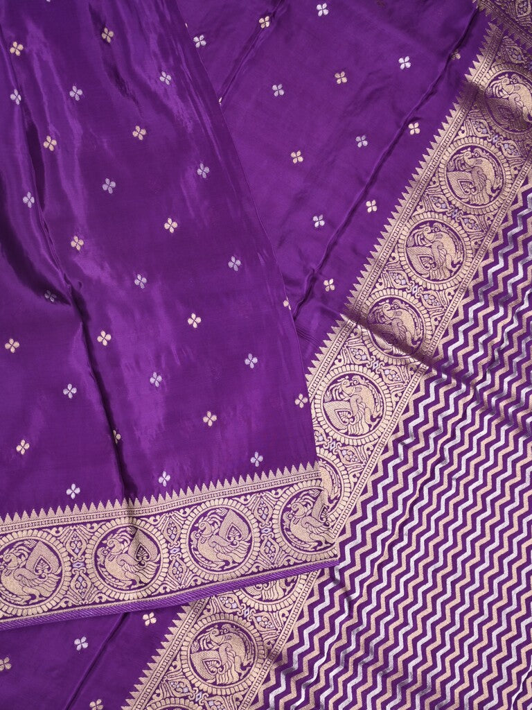 Tabby silk fancy saree violet color allover zari motifs & zari border with rich pallu and plain blouse