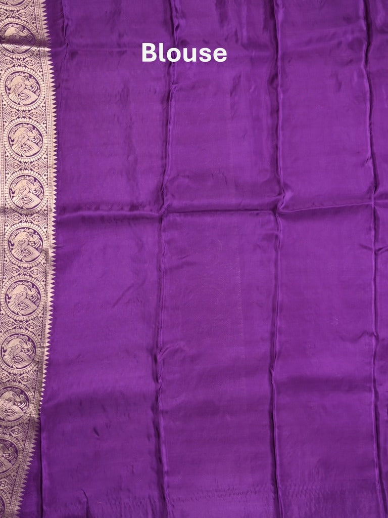 Tabby silk fancy saree violet color allover zari motifs & zari border with rich pallu and plain blouse