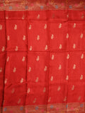 Jute matka fancy saree red color allover zari weaves & zari border with weaving pallu and plain blouse