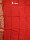 Jute matka fancy saree red color allover zari weaves & zari border with weaving pallu and plain blouse
