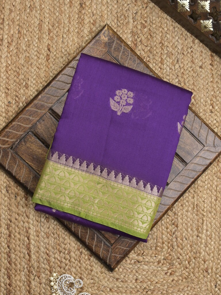 Maheshwari fancy saree with allover zari motifs & zari border with contrast blouse