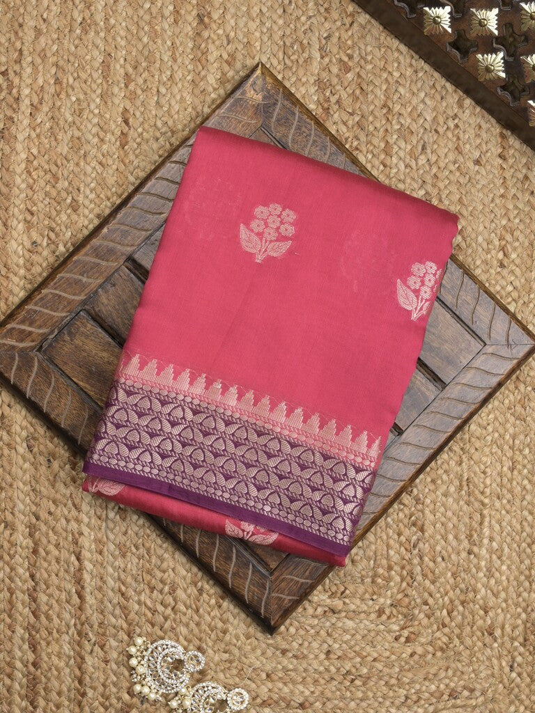 Maheshwari fancy saree with allover zari motifs & zari border with contrast blouse