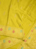 Jute matka fancy saree bright yellow color allover zari weaves & zari border with weaving pallu and plain blouse