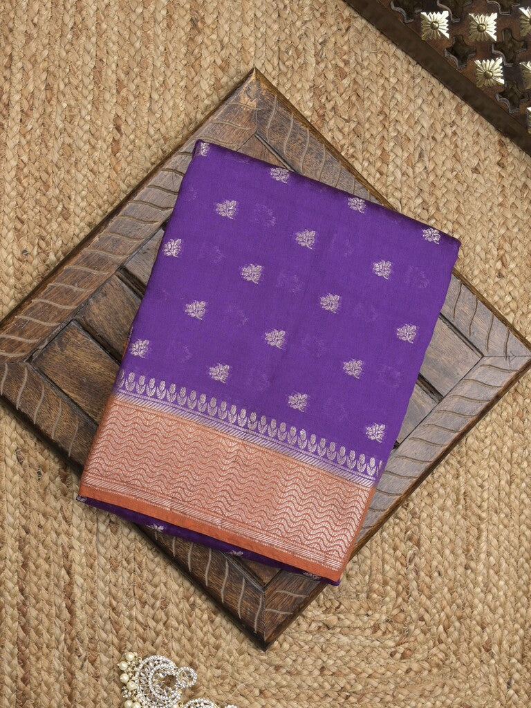 Maheshwari fancy saree with allover zari motifs & zari border with contrast blouse