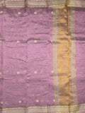 Tissue crush fancy saree purple color allover motifs & zari border with short zari pallu and tissue blouse