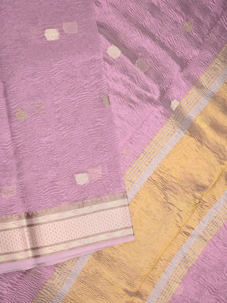 Tissue crush fancy saree purple color allover motifs & zari border with short zari pallu and tissue blouse