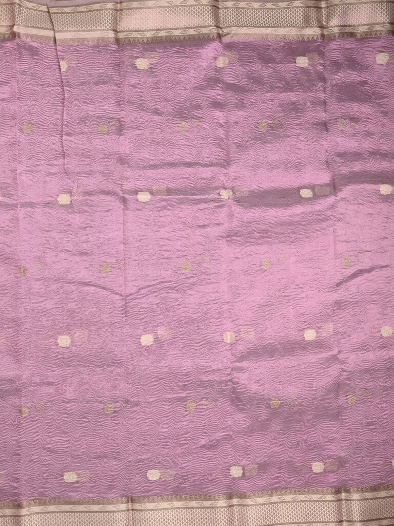 Tissue crush fancy saree purple color allover motifs & zari border with short zari pallu and tissue blouse