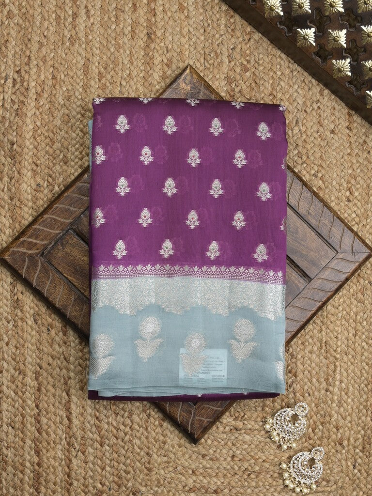 Green mango fancy sarees with allover zari detailing and attached contrast blouse