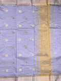 Tissue crush fancy saree light blue color allover motifs & zari border with short zari pallu and tissue blouse