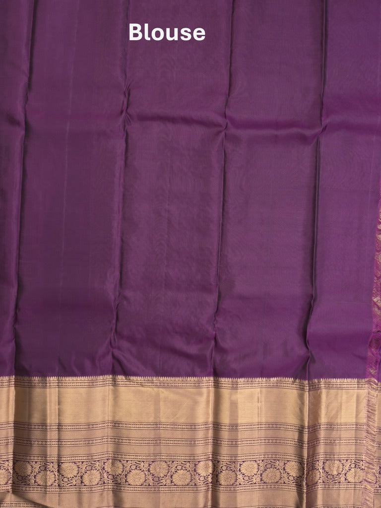 Kanchi pattu saree light olive green color allover zari weaves & zari border with rich pallu and contrast plain blouse