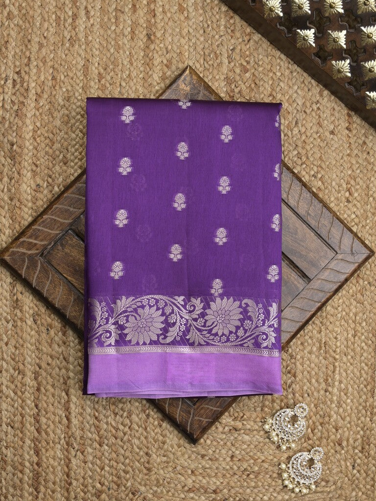 Green mango fancy sarees with allover zari detailing and attached contrast blouse