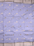 Tissue crush fancy saree light blue color allover motifs & zari border with short zari pallu and tissue blouse