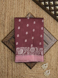 Green mango fancy sarees with allover zari detailing and attached contrast blouse
