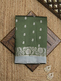 Green mango fancy sarees with allover zari detailing and attached contrast blouse