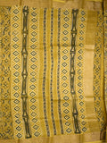 Maheshwari fancy saree mustard yellow color allover prints & zari border with printed pallu and printed blouse