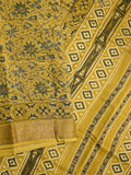 Maheshwari fancy saree mustard yellow color allover prints & zari border with printed pallu and printed blouse