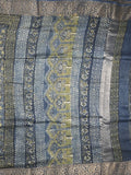 Maheshwari fancy saree navy blue color allover prints & zari border with printed pallu and printed blouse