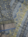 Maheshwari fancy saree navy blue color allover prints & zari border with printed pallu and printed blouse