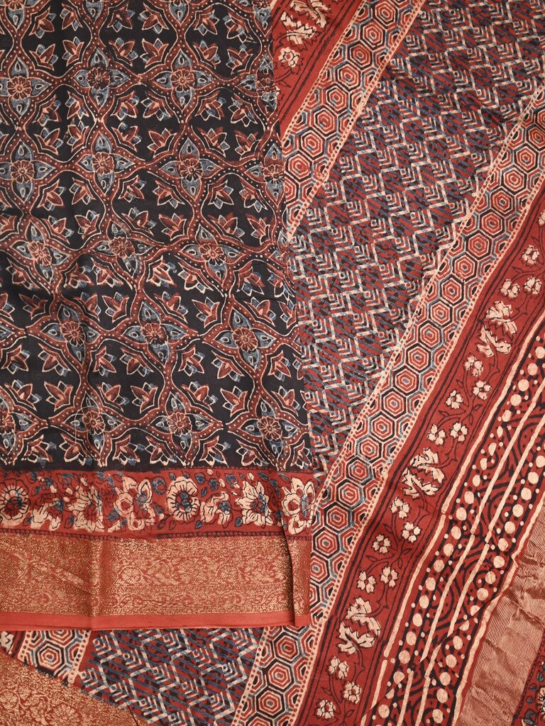 Maheshwari fancy saree black color allover prints & zari border with printed pallu and printed blouse
