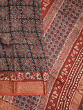 Maheshwari fancy saree black color allover prints & zari border with printed pallu and printed blouse