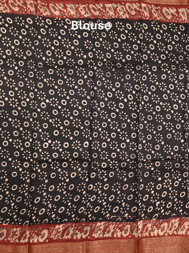 Maheshwari fancy saree black color allover prints & zari border with printed pallu and printed blouse