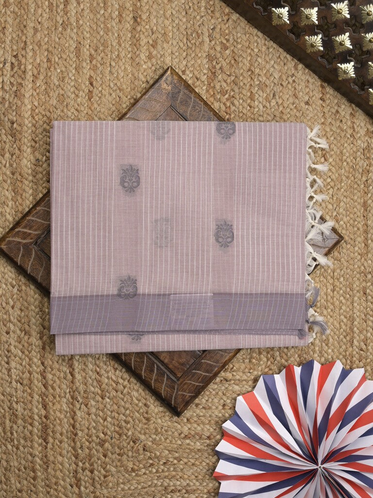 Kanchi cotton saree with allover motifs & contrast border with attached blouse