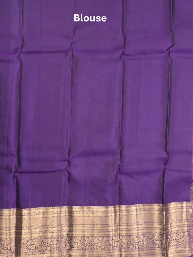 Kanchi pattu saree olive green color allover zari weaves & zari border with rich pallu and contrast plain blouse