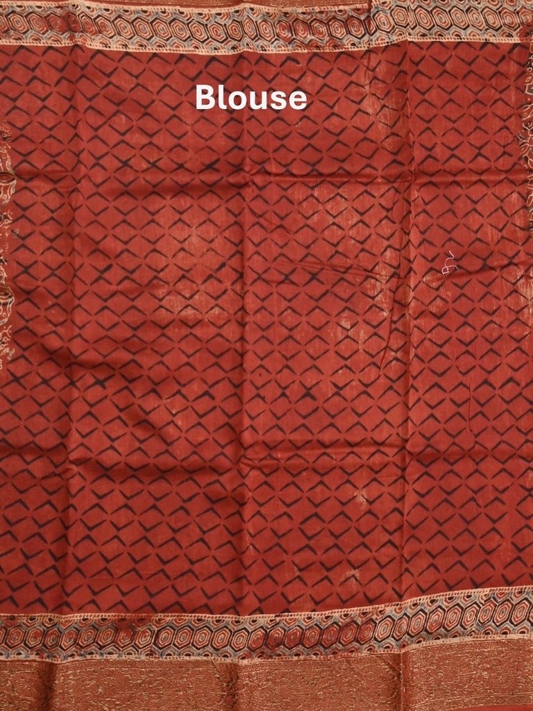Maheshwari fancy saree maroon color allover prints & zari border with printed pallu and printed blouse