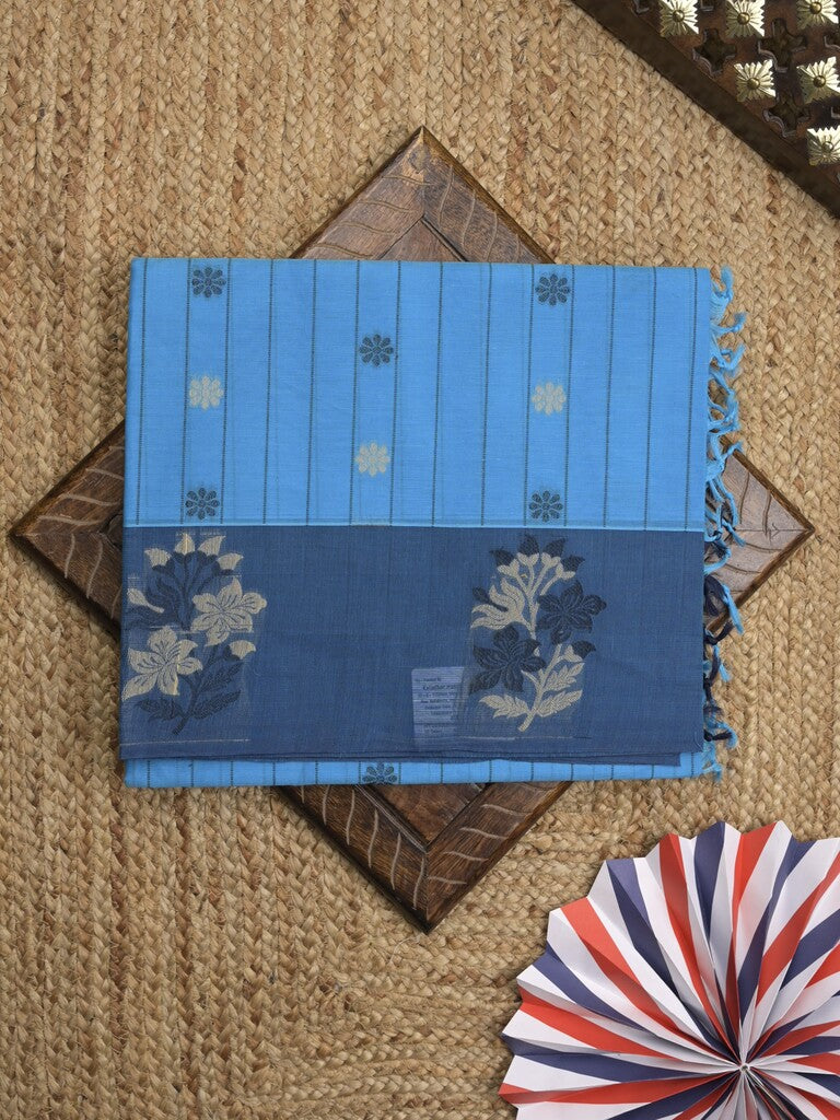Kanchi cotton saree with allover motifs and contrast border paired with self-blouse