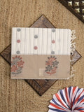 Kanchi cotton saree with allover motifs and contrast border paired with self-blouse