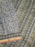 Maheshwari fancy saree navy blue color allover prints & zari border with printed pallu and printed blouse
