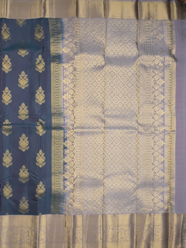 Kanchi pattu saree navy blue color allover zari motifs & zari border with rich pallu and contrast plain blouse