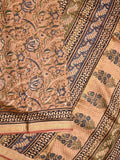 Maheshwari fancy saree light brown color allover prints & zari border with printed pallu and printed blouse