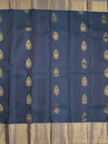 Kanchi pattu saree navy blue color allover zari motifs & zari border with rich pallu and contrast plain blouse