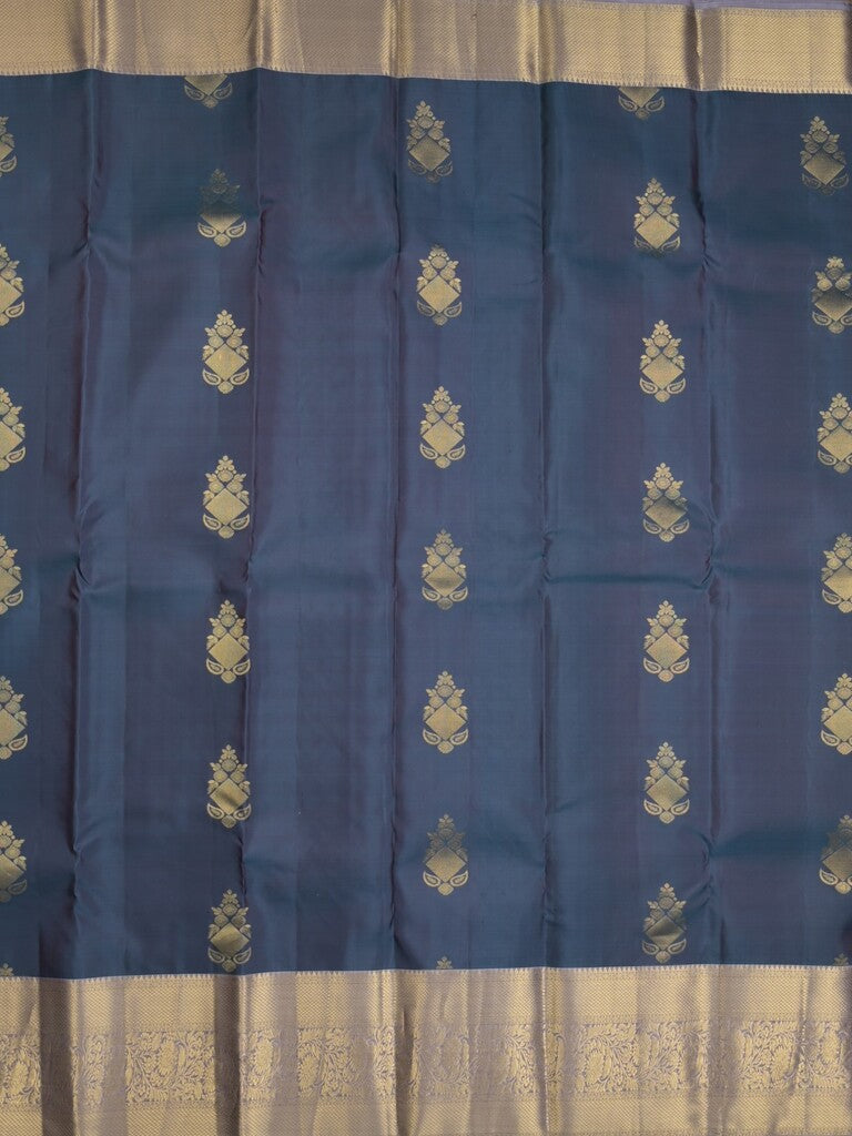 Kanchi pattu saree navy blue color allover zari motifs & zari border with rich pallu and contrast plain blouse