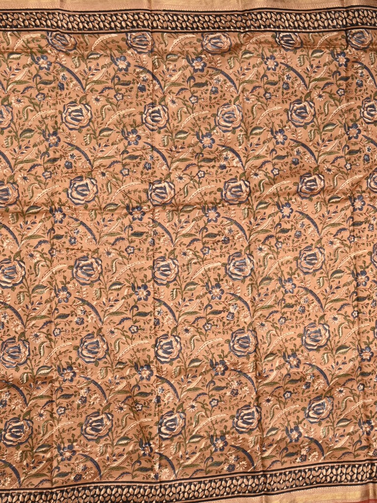 Maheshwari fancy saree light brown color allover prints & zari border with printed pallu and printed blouse