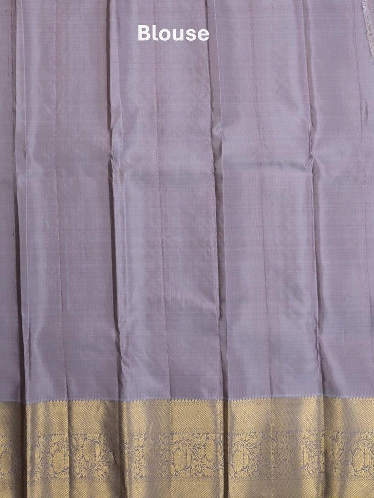 Kanchi pattu saree navy blue color allover zari motifs & zari border with rich pallu and contrast plain blouse