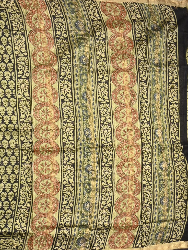 Maheshwari fancy saree black color allover prints & zari border with printed pallu and printed blouse