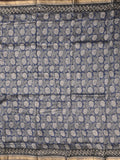 Maheshwari fancy saree navy blue color allover prints & zari border with printed pallu and printed blouse