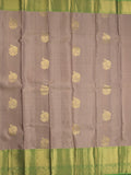 Kanchi pattu saree greyish purple color allover zari motifs & zari border with rich pallu and contrast plain blouse