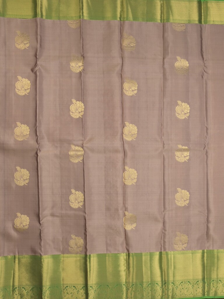 Kanchi pattu saree greyish purple color allover zari motifs & zari border with rich pallu and contrast plain blouse