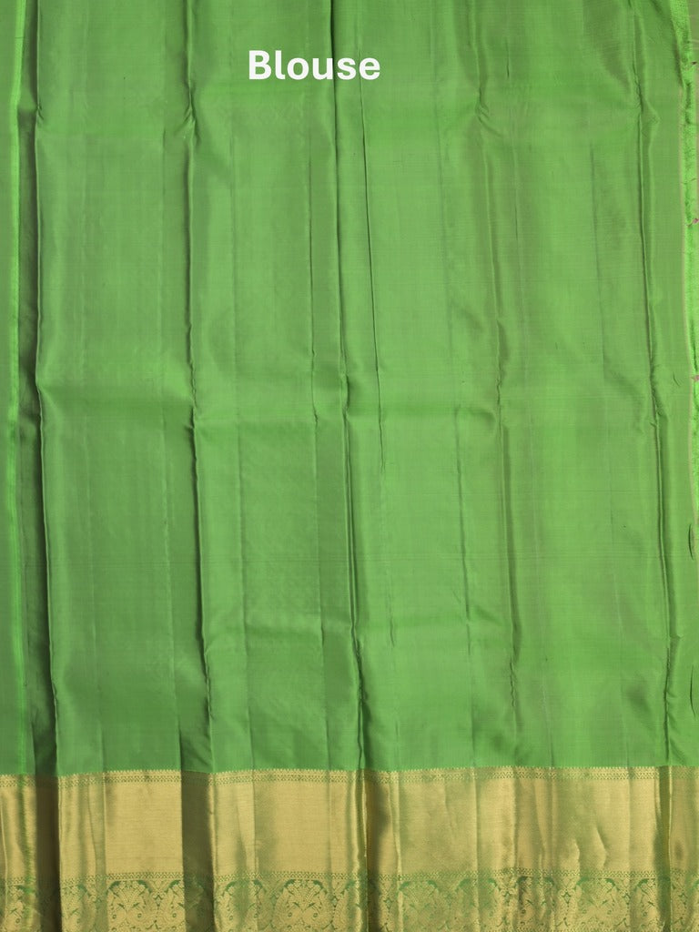 Kanchi pattu saree greyish purple color allover zari motifs & zari border with rich pallu and contrast plain blouse