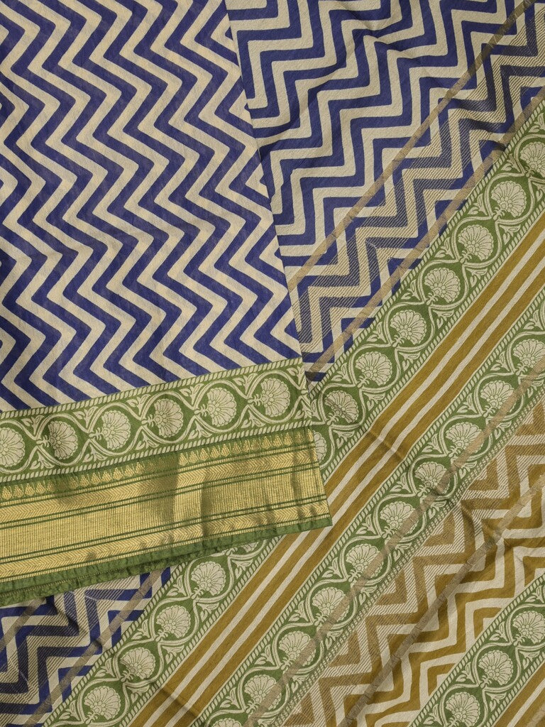 Tussar fancy saree allover stripes and zari border with printed blouse and contrast blouse