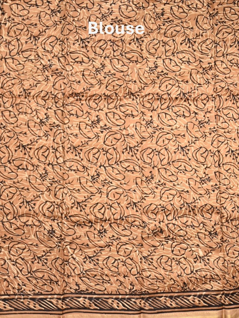 Maheshwari fancy saree light brown color allover prints & zari border with printed pallu and printed blouse