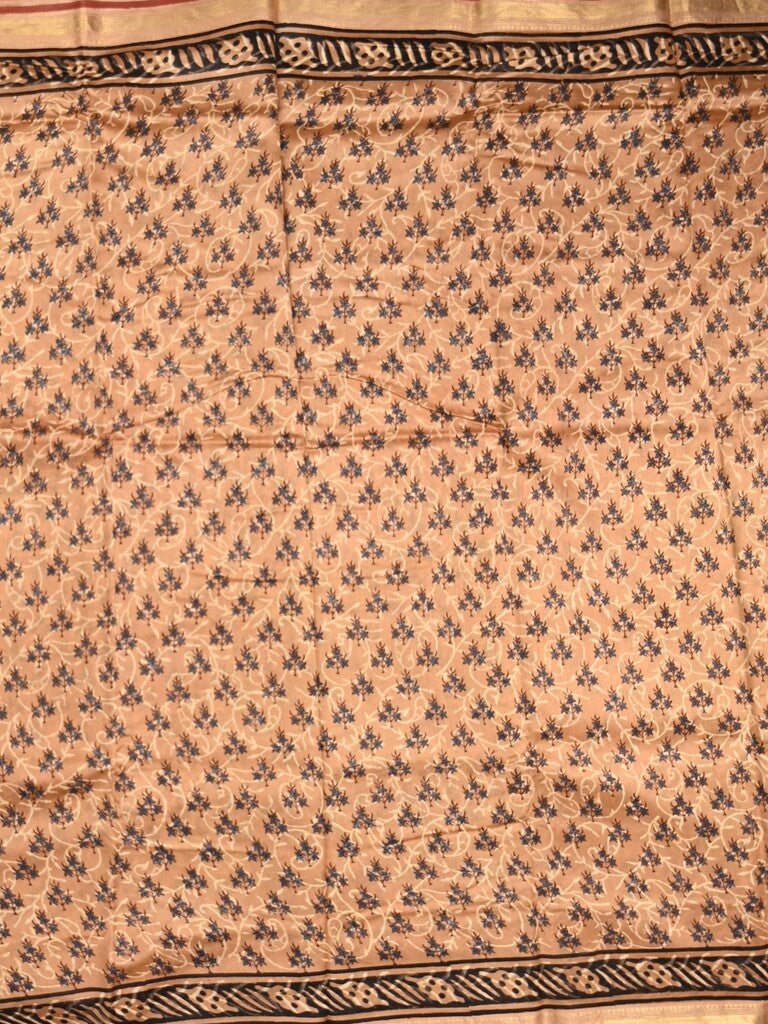 Maheshwari fancy saree light brown color allover prints & zari border with printed pallu and printed blouse