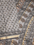 Maheshwari fancy saree grey color allover prints & zari border with printed pallu and printed blouse