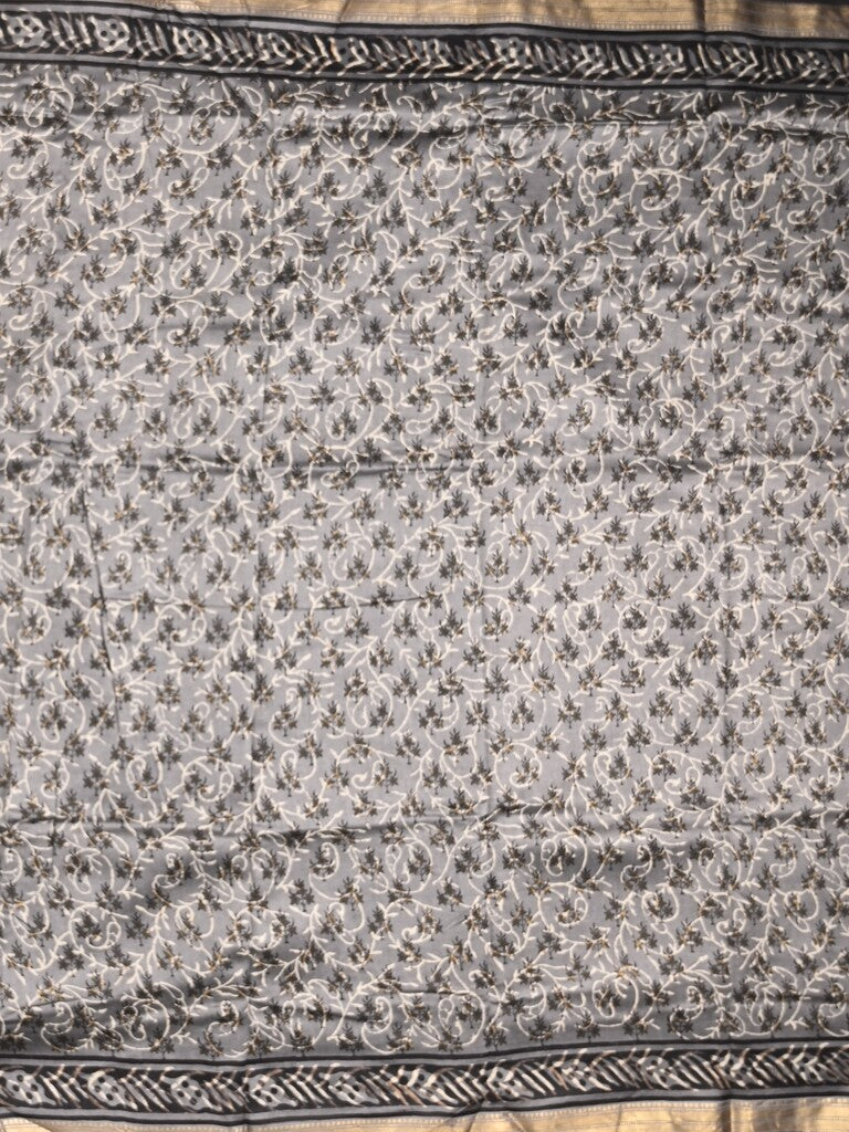 Maheshwari fancy saree grey color allover prints & zari border with printed pallu and printed blouse
