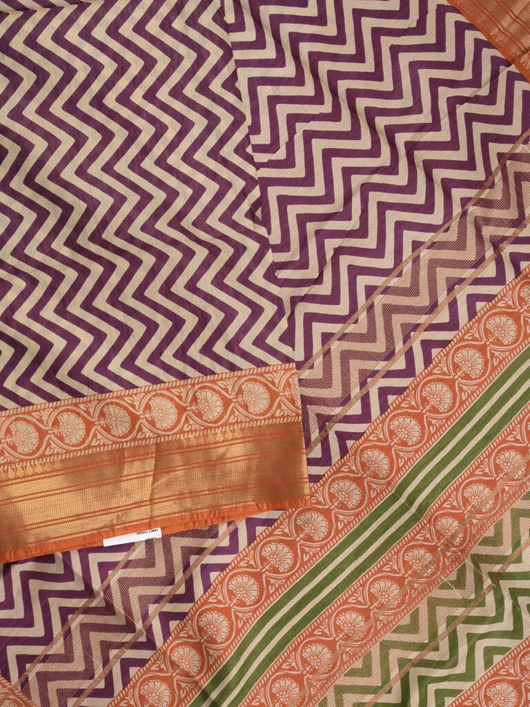 Tussar fancy saree allover stripes and zari border with printed blouse and contrast blouse